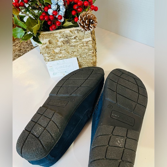 LAND’s END Men’s Moccasin Slippers Lined Printed Flannel Navy Blue Size 8B - Picture 10 of 12